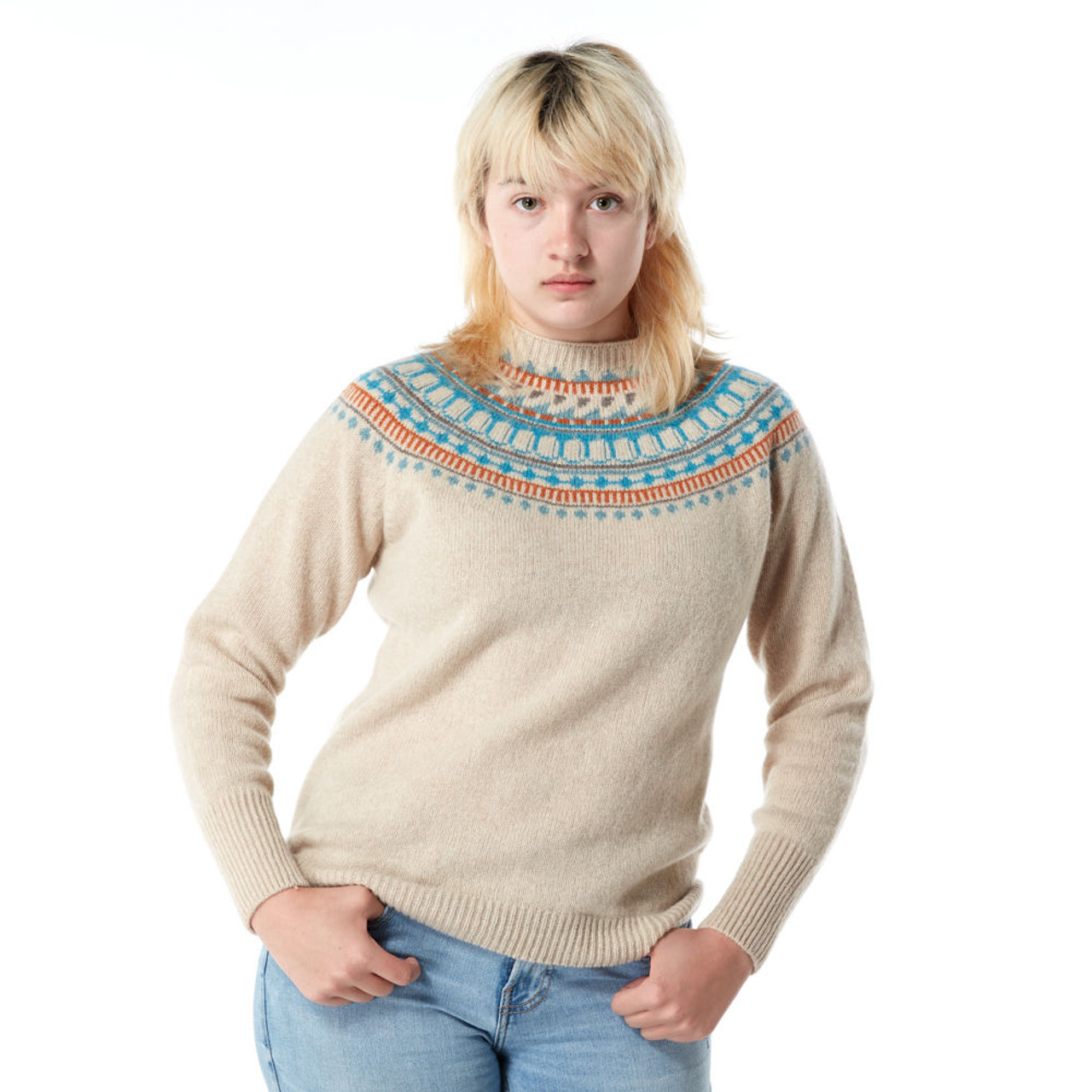 Harley of Scotland Women's Fair Isle Jumper Oatmeal