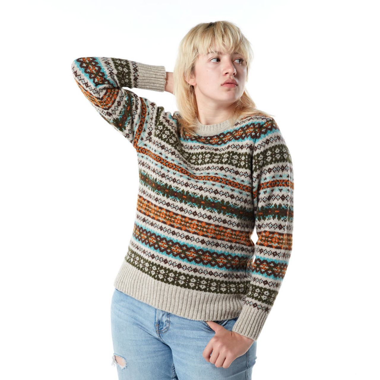 Harley of Scotland Women's Fair Isle Jumper Putty